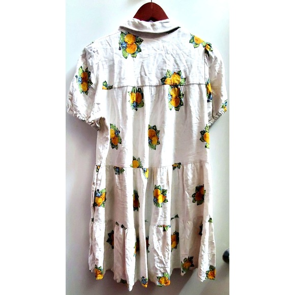 Jane & Delancey M Dress Citrus Flax Print Puff Sleeve Button Up Rayon/Linen Mix - Picture 4 of 9